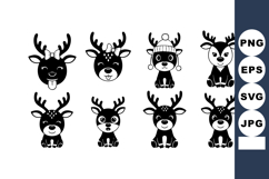 Cute Black White Cartoon Reindeer Faces Vector Product Image 1