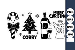 Christmas Candy Cane Tree Wine Angel Greeting Card Vector Product Image 1