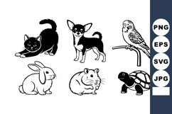 Black White Small Animals Vector Illustration Product Image 1