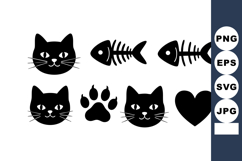 Black Cat Heads Fish Bones Paw Print Heart Icons Product Image 1