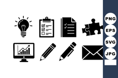 Business Icon Set Light Bulb Checklist Document Product Image 1