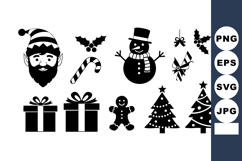 Christmas Holiday Icons Santa Snowman Tree Gifts Product Image 1