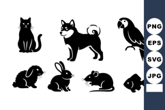 Silhouettes of Common Pets Vector Illustration Product Image 1