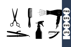 Hairdresser Tools Scissors Comb Spray Bottle Hair Dryer Vect Product Image 1