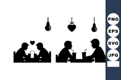 Silhouette Couple Drinking Romantic Cafe Scene Product Image 1