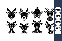Cute Reindeer and Bear Faces Silhouette Vector Product Image 1