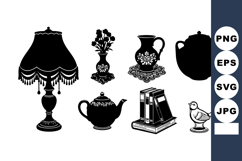 Vintage Black Silhouette Lamp Teapot Books Bird Vase Product Image 1