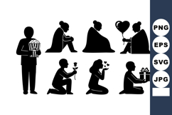 Silhouettes People Presenting Gifts Flowers Vector Product Image 1