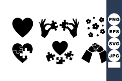 Heart Puzzle Pieces Hands Love Connection Icons Product Image 1