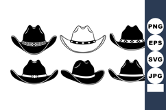 Six Cowboy Hats Vector Illustration Black White Product Image 1
