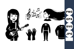 Girl Playing Guitar Singing Music Notes Vector Product Image 1