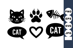Cat Icons Speech Bubbles Fish Paw Heart Vector Product Image 1