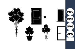 Black Silhouette Balloons Doors Vector Illustration Product Image 1