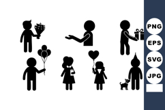 Vector Children Silhouettes Holding Gifts Balloons Product Image 1