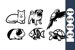 Six Different Pet Animals Vector Illustration Black White Product Image 1