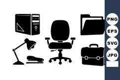 Office Equipment Set Vector Illustration Black Product Image 1