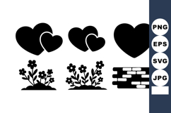 Black Heart Love Flower Garden Brick Wall Icons Product Image 1