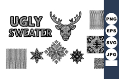 Ugly Sweater Pattern Design Deer Snowflakes Product Image 1