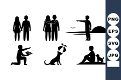 Silhouettes People Dog Beach Sunset Vector Product Image 1
