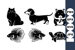 Black Silhouette Pets Cat Dog Hamster Fish Turtle Vector Ill Product Image 1