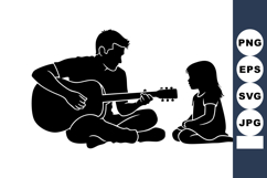 Father Playing Guitar with Daughter Sitting Floor Product Image 1