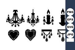 Black Vintage Chandelier Candle Hearts Silhouette Vector Product Image 1