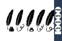 Vintage Feather Quills Ink Pots Vector Illustration Product Image 1