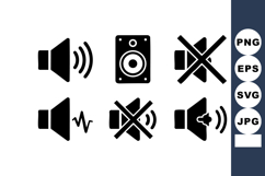 Black Sound Speaker Mute Vector Icons Set Volume Control Product Image 1