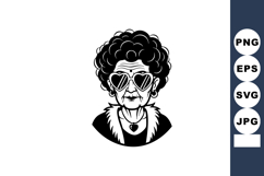 Elderly Woman Wearing Heart Sunglasses Vector Illustration Product Image 1