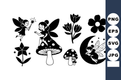 Fairy Mushroom Silhouette Vector Magical Elements Product Image 1
