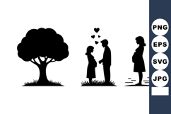 Silhouette Tree Couple Love Hearts Pregnant Woman Product Image 1