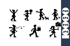 Silhouette Children Playing Gifts Balloons Dog Flowers Product Image 1