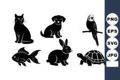 Vector Silhouette Icons Cat Dog Bird Fish Rabbit Turtle Product Image 1