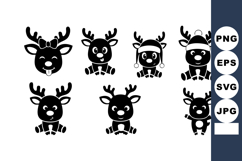 Cute Cartoon Reindeer Faces Vector Illustration Black White Product Image 1