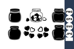 Black and White Heart Shaped Jar Containers Vector Illustrat Product Image 1