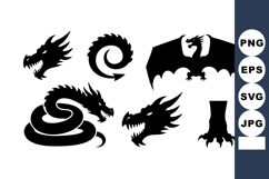 Dragon Silhouette Mythical Creature Vector Set Product Image 1