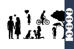 Romantic Couple Dog Bicycle Tree Silhouette Vector Product Image 1