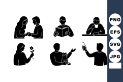Silhouette Vector People Reading Writing Holding Flower Product Image 1