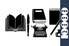 Vintage Typewriter Book Pen Pencil Ink Bottle Vector Product Image 1