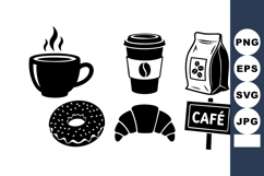 Coffee Cup Donut Croissant Cafe Bag Icons Vector Product Image 1