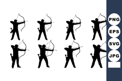 Silhouette Archers Aiming Bow Arrow Poses Vector Product Image 1