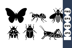 Six Black Insect Silhouettes Vector Illustration Product Image 1