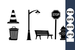 Urban Street Elements Vector Silhouettes Illustration Product Image 1