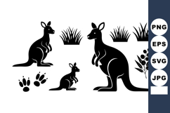 Kangaroo Family Silhouette with Paw Prints Vector Product Image 1