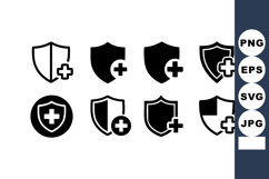 Black and White Medical Shield Icons Vector Set Product Image 1