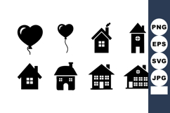Black House Icons and Heart Balloons Vector Illustration Product Image 1