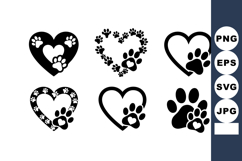 Black Pet Paws Heart Vector Illustration Set Product Image 1