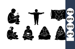 Silhouette Children Reading Drinking Sitting Playing Vector Product Image 1