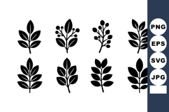 Black Silhouette Leaf Berry Vector Set for Design Product Image 1