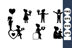 Silhouette Children Holding Hearts Flowers Love Product Image 1